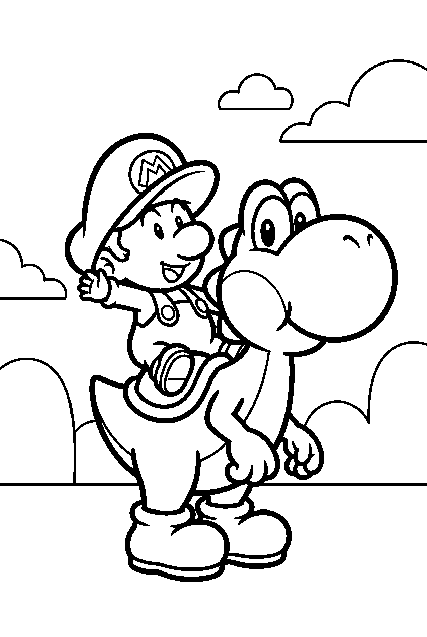 baby mario riding yoshi line art
