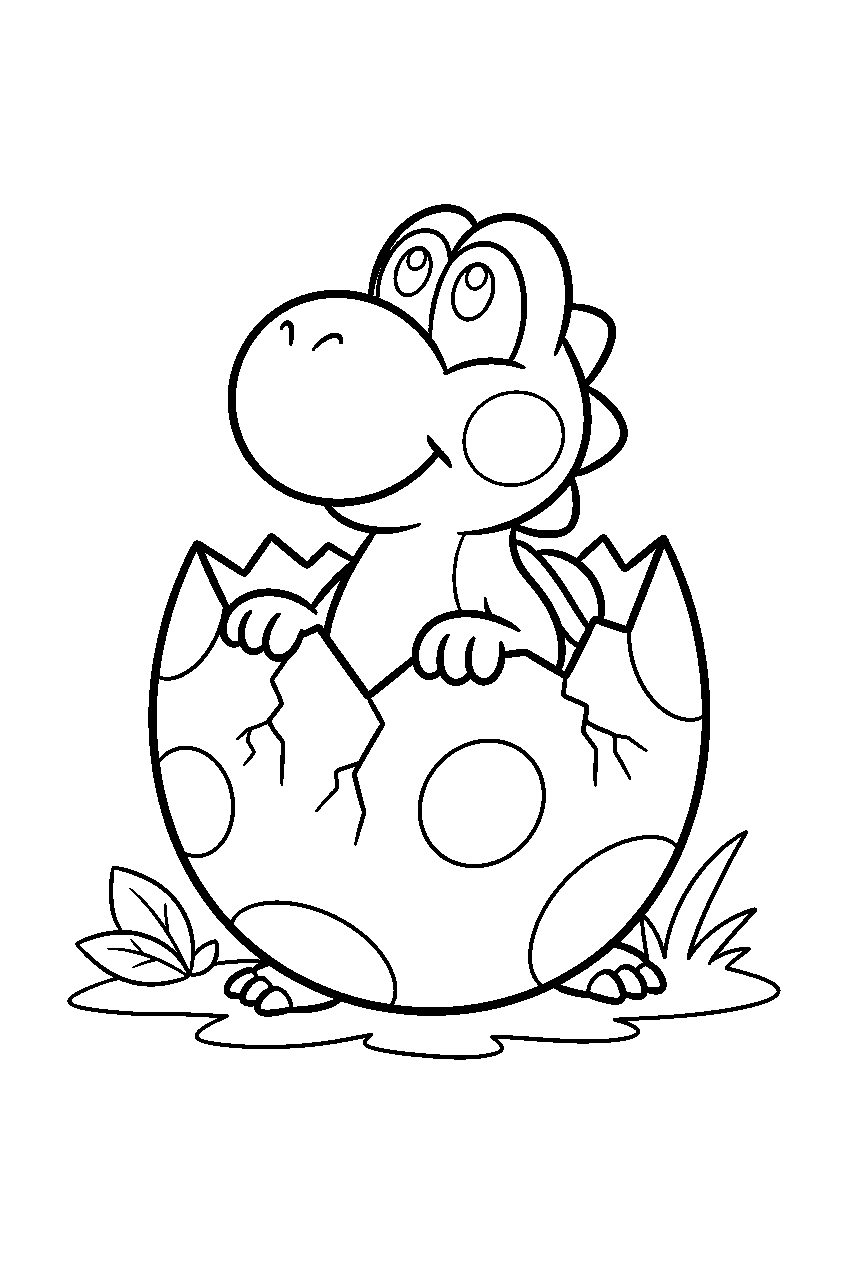 baby yoshi hatching from an egg line art