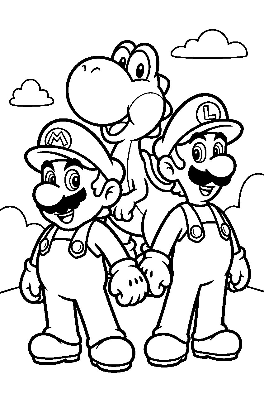 mario luigi and yoshi line art