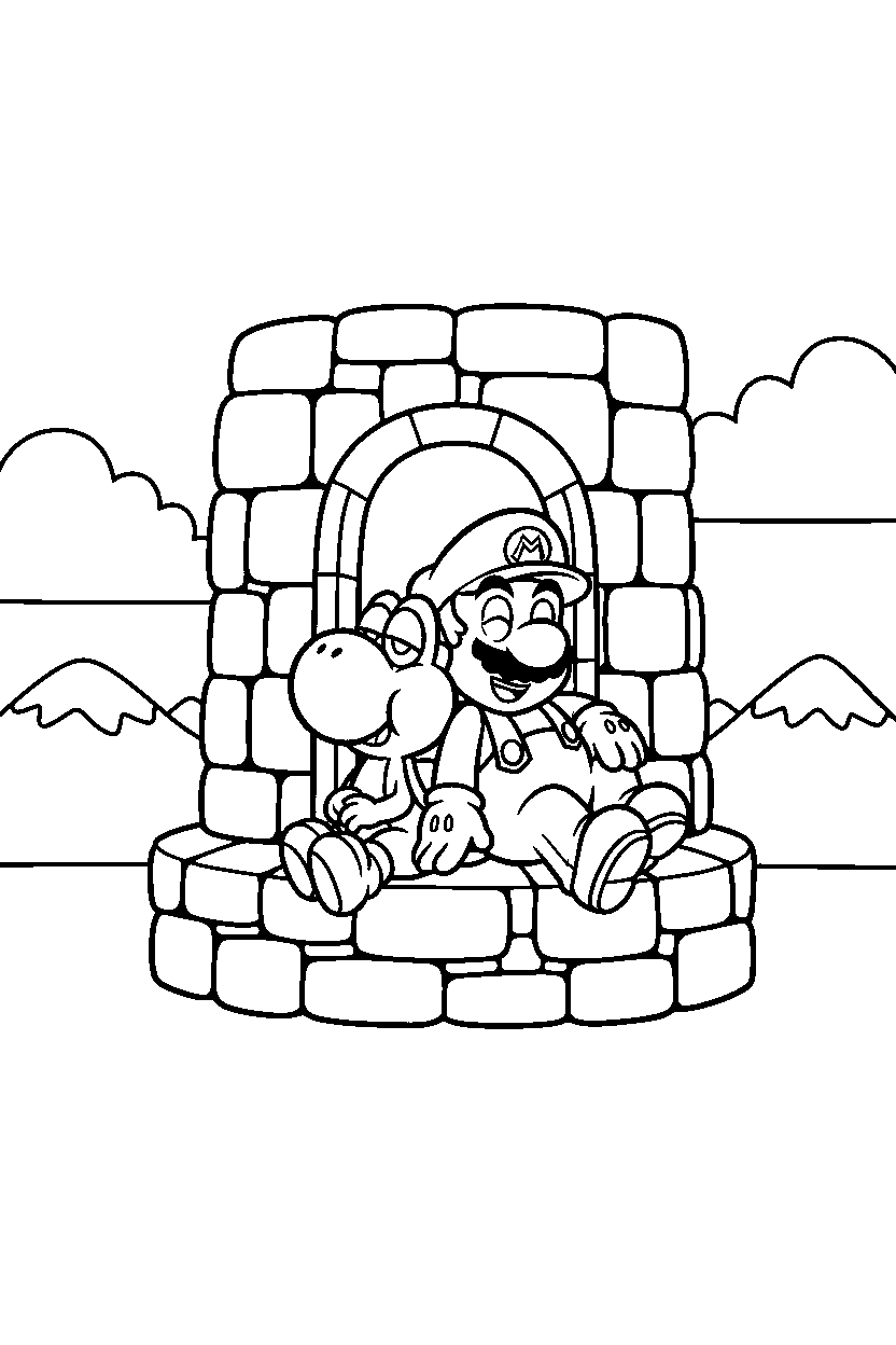 mario yoshi resting in tower line art