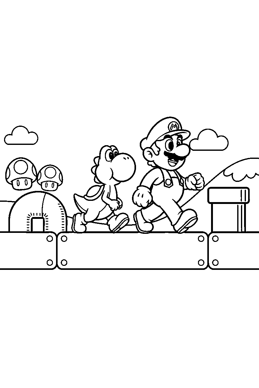 mario yoshi walking in course line art