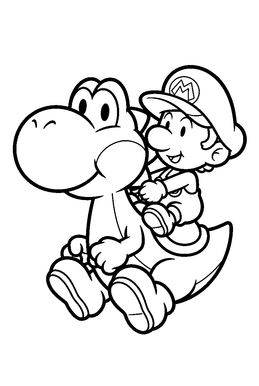 paper yoshi with baby mario line art