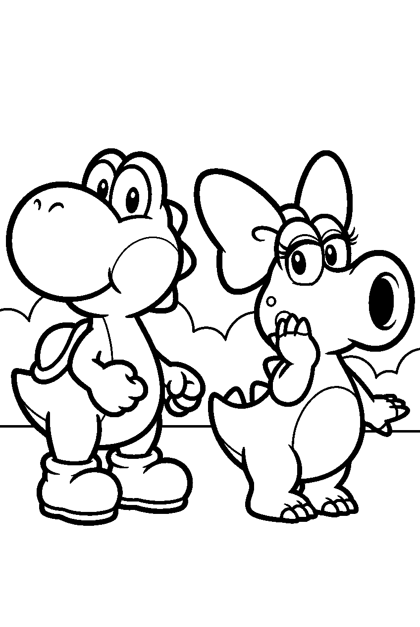 yoshi and birdo line art