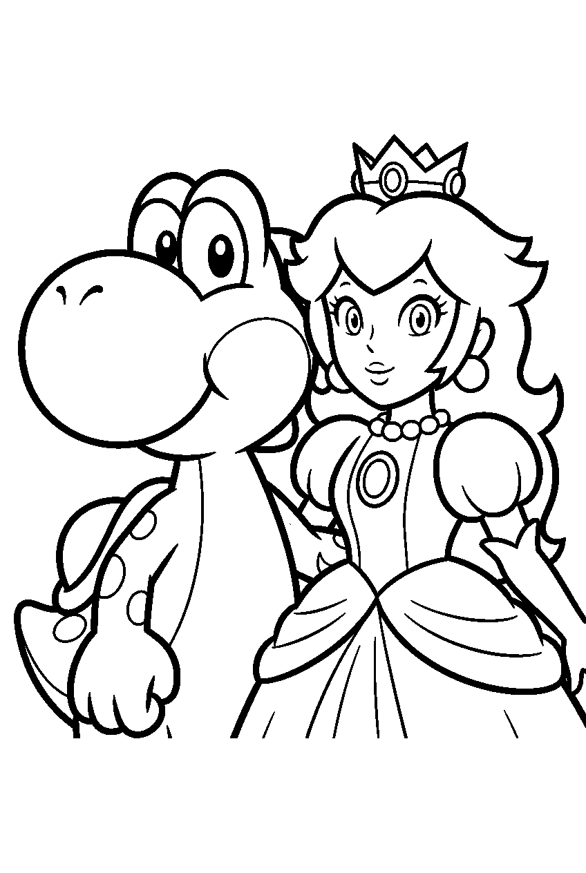 yoshi and princess peach line art
