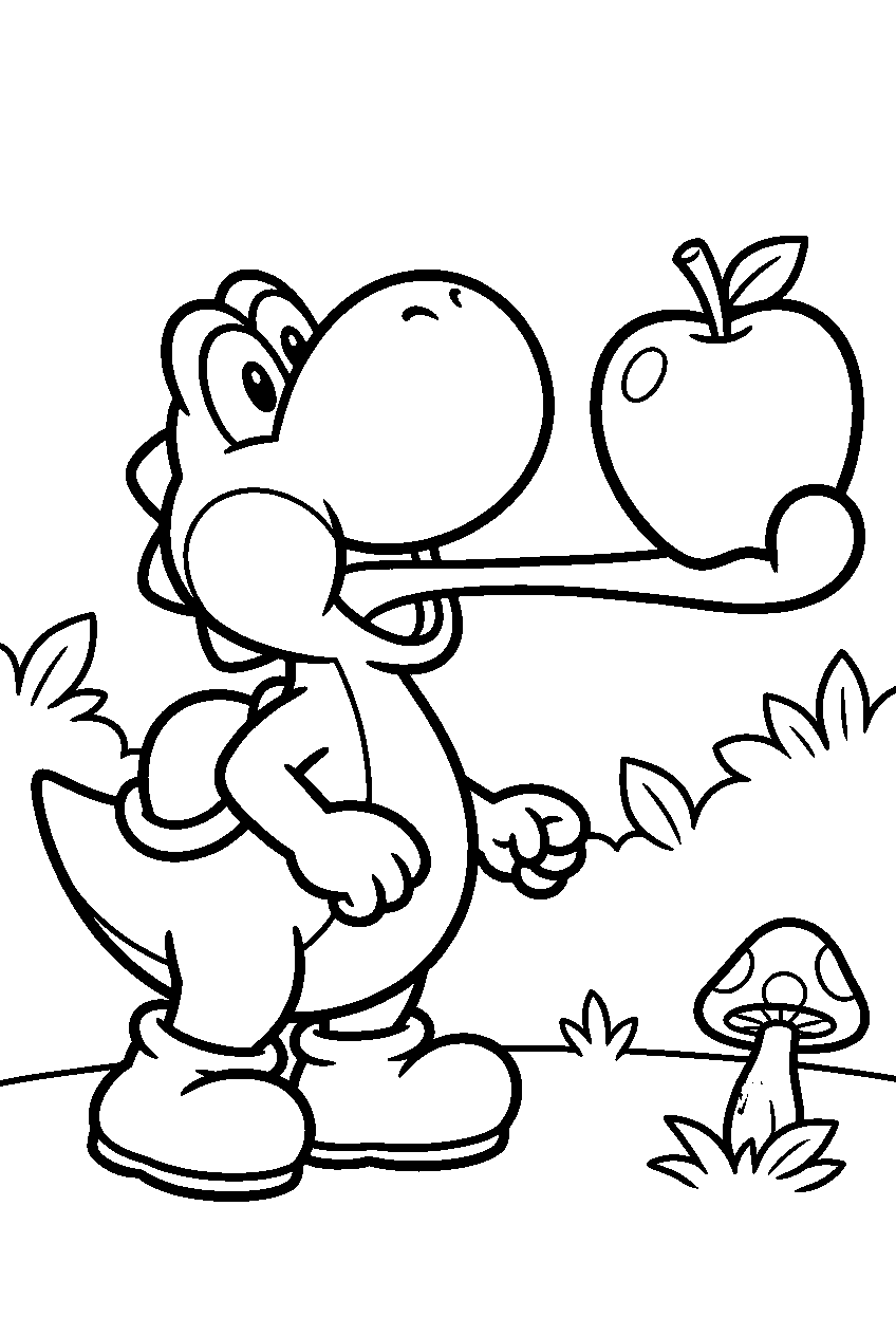 yoshi catching fruit with his tongue line art