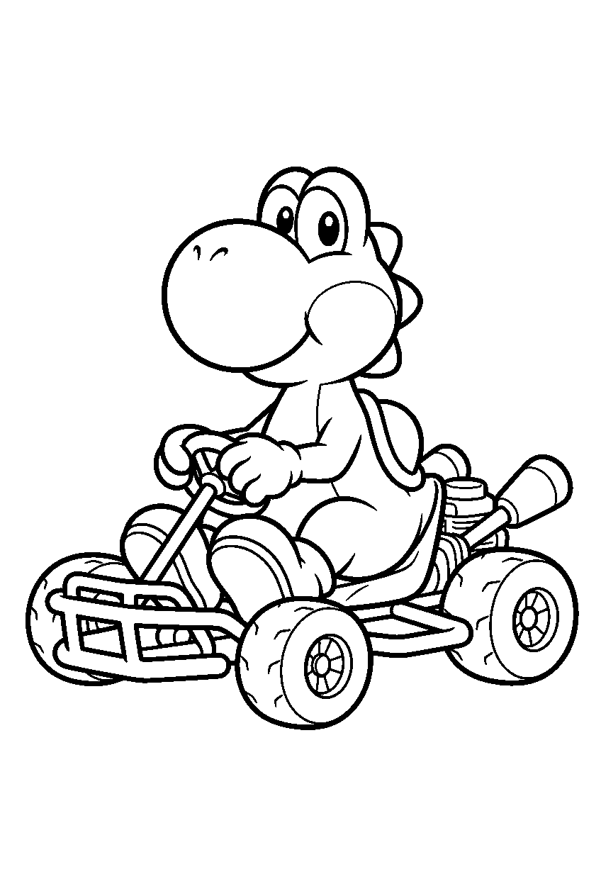 yoshi driving a kart line art