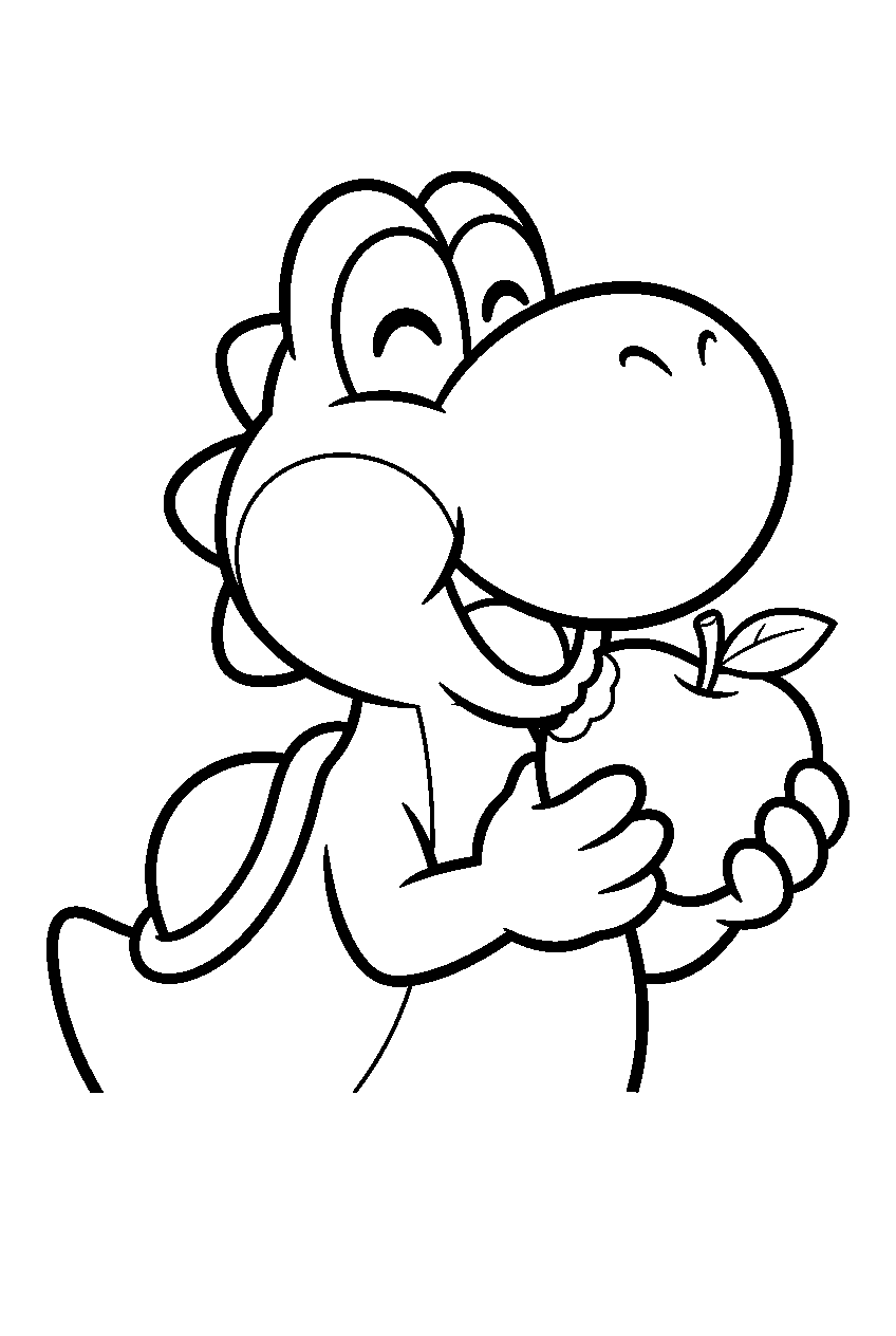 yoshi eating an apple line art