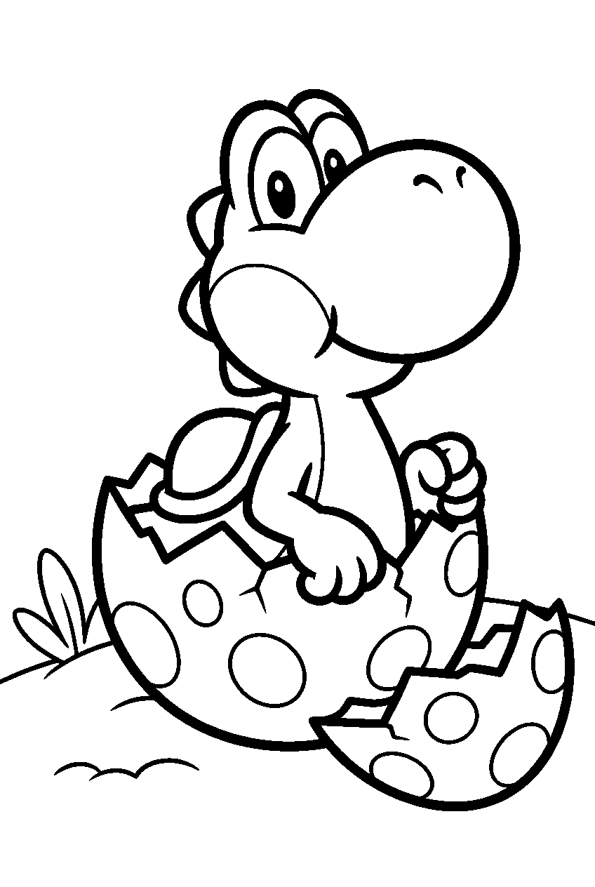 yoshi hatching from an egg line art