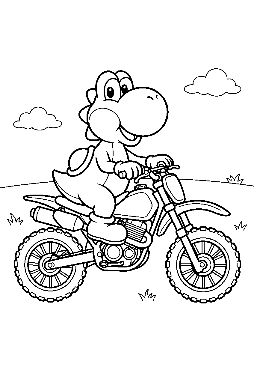 yoshi on a motorcycle line art