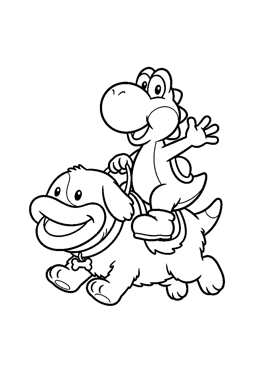 yoshi riding poochy line art