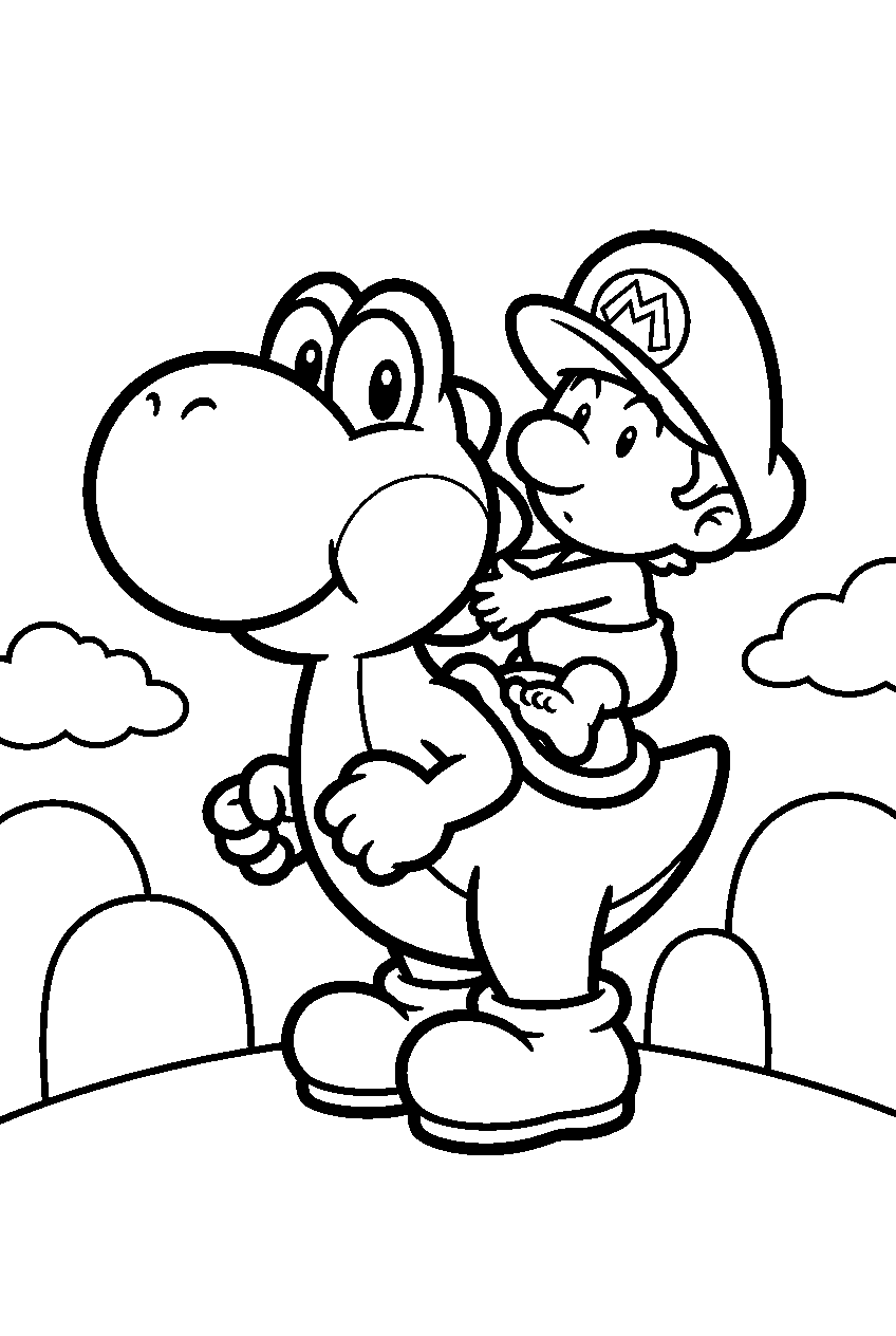 yoshi s island with baby mario line art