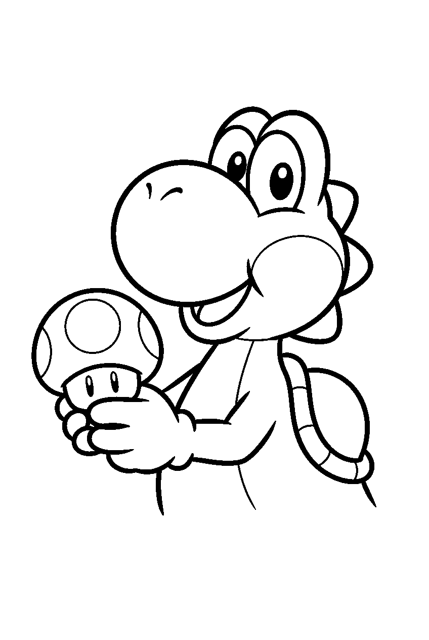 yoshi with a mushroom line art