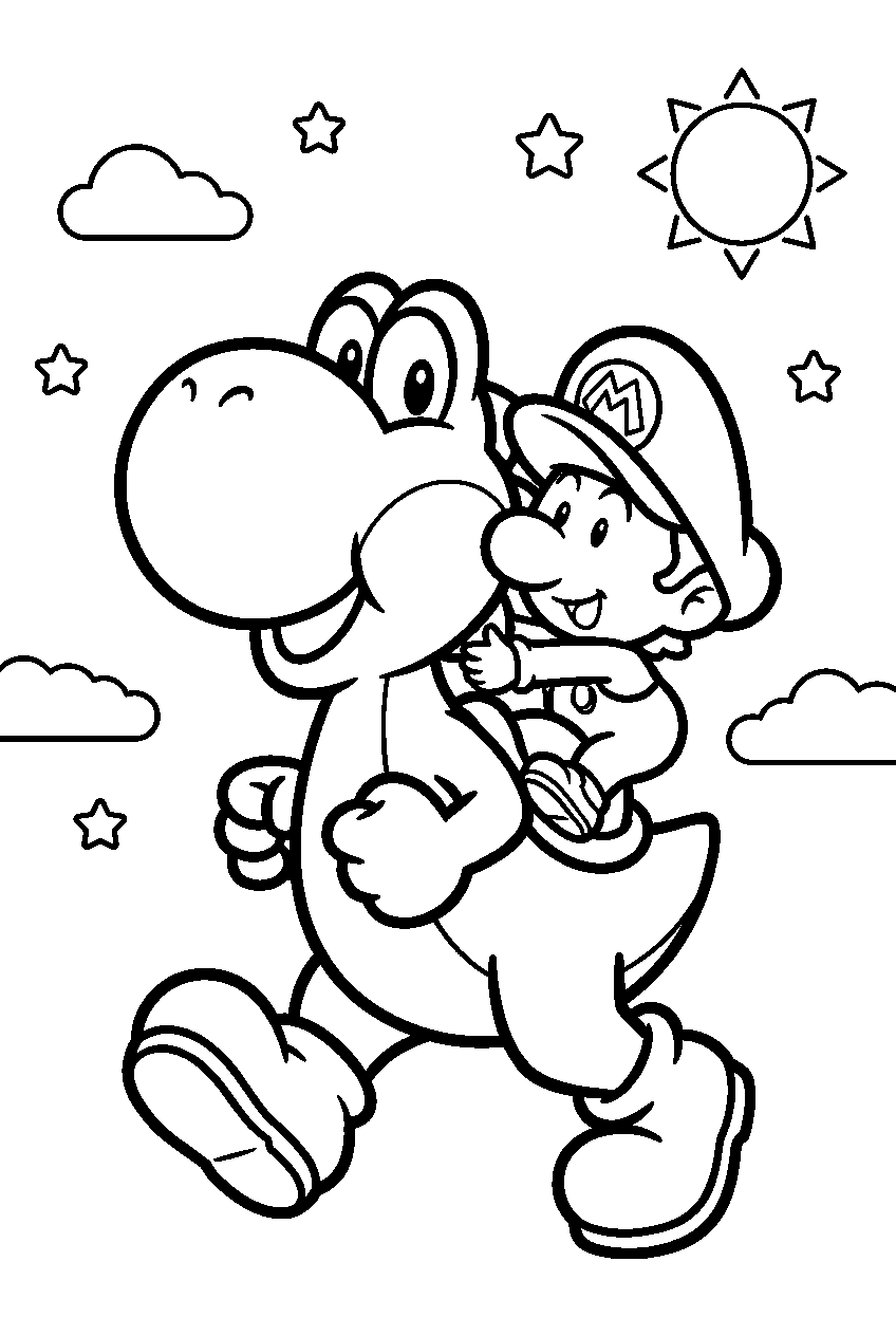 yoshi with baby mario line art
