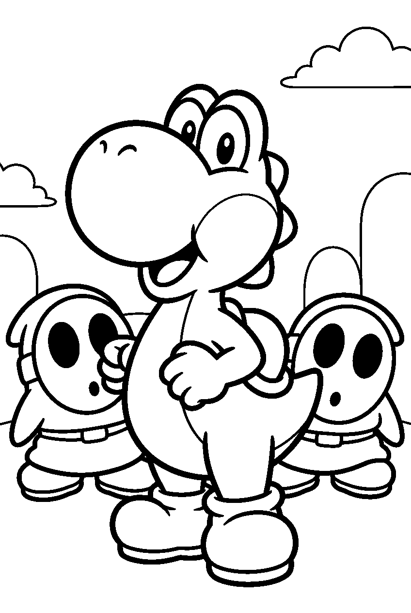 yoshi with shy guys line art