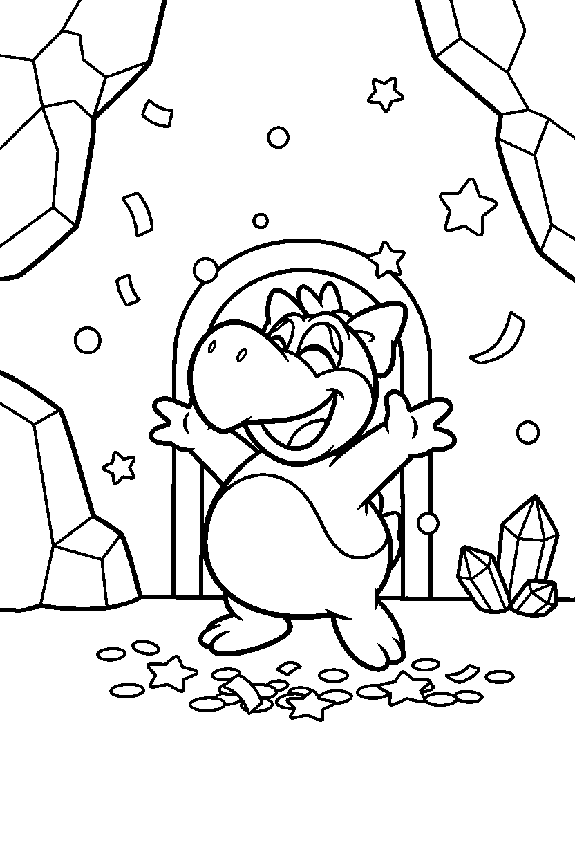 birdo celebrating happily in a cave level line art