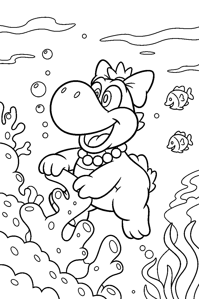 birdo climbing happily underwater line art