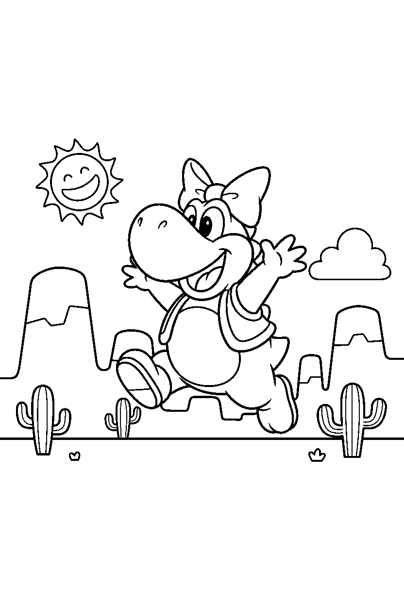 birdo jumping happily in a desert level line art
