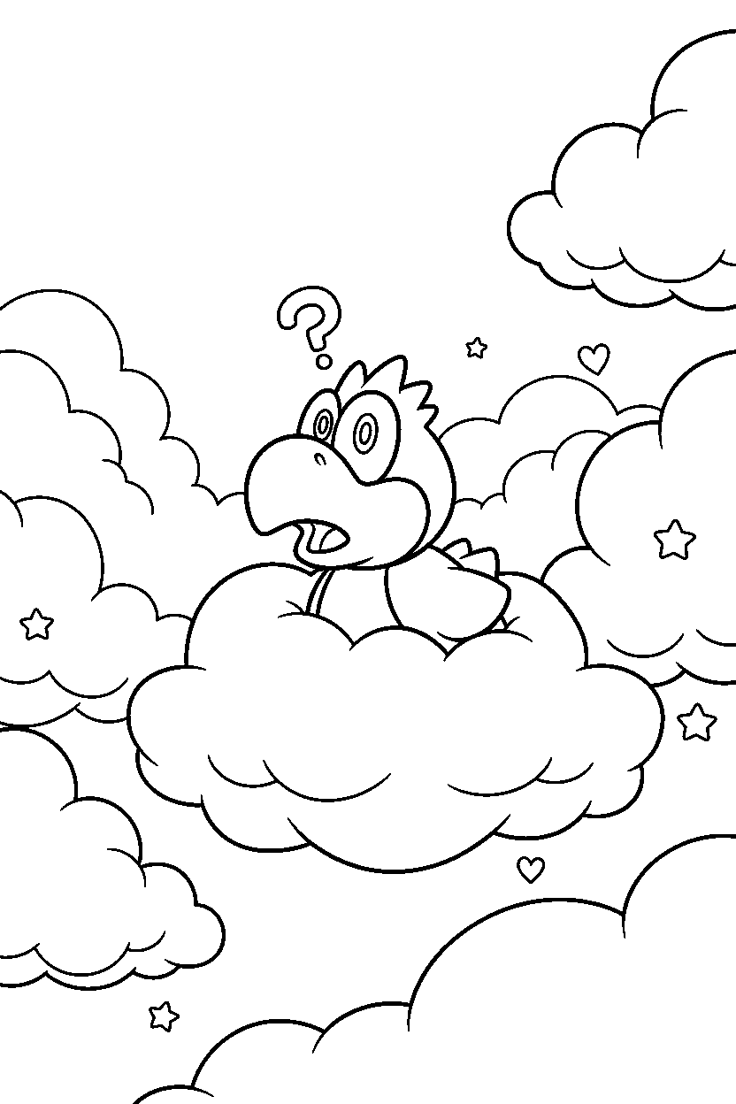 birdo looking surprised in a cloud world line art