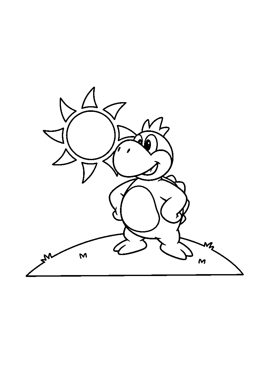 birdo posing proudly on a sunny hill line art