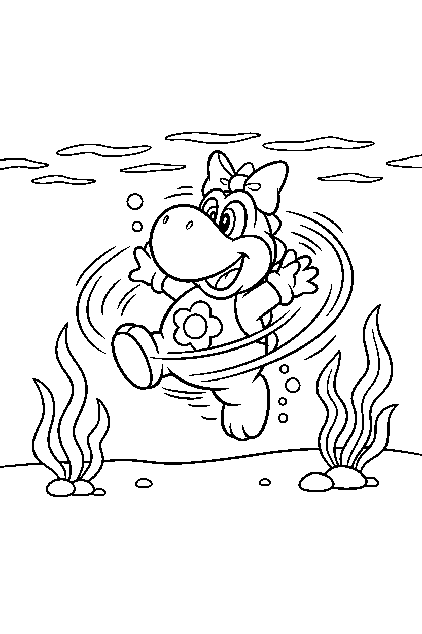 birdo spinning happily underwater line art