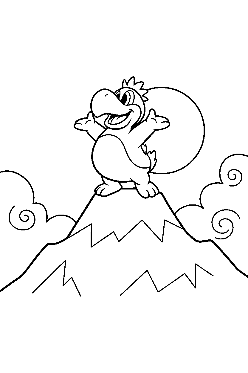 birdo standing proudly on a mountain level line art