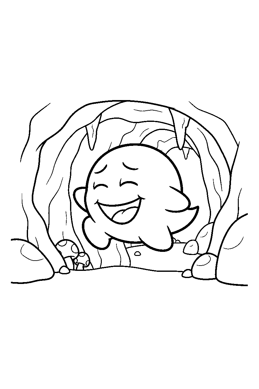 boo from super mario series resting happily in a hidden cave line art