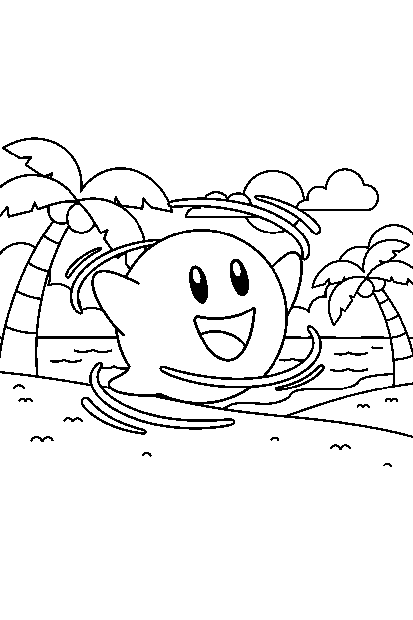 boo from super mario series spinning happily in a beach level line art