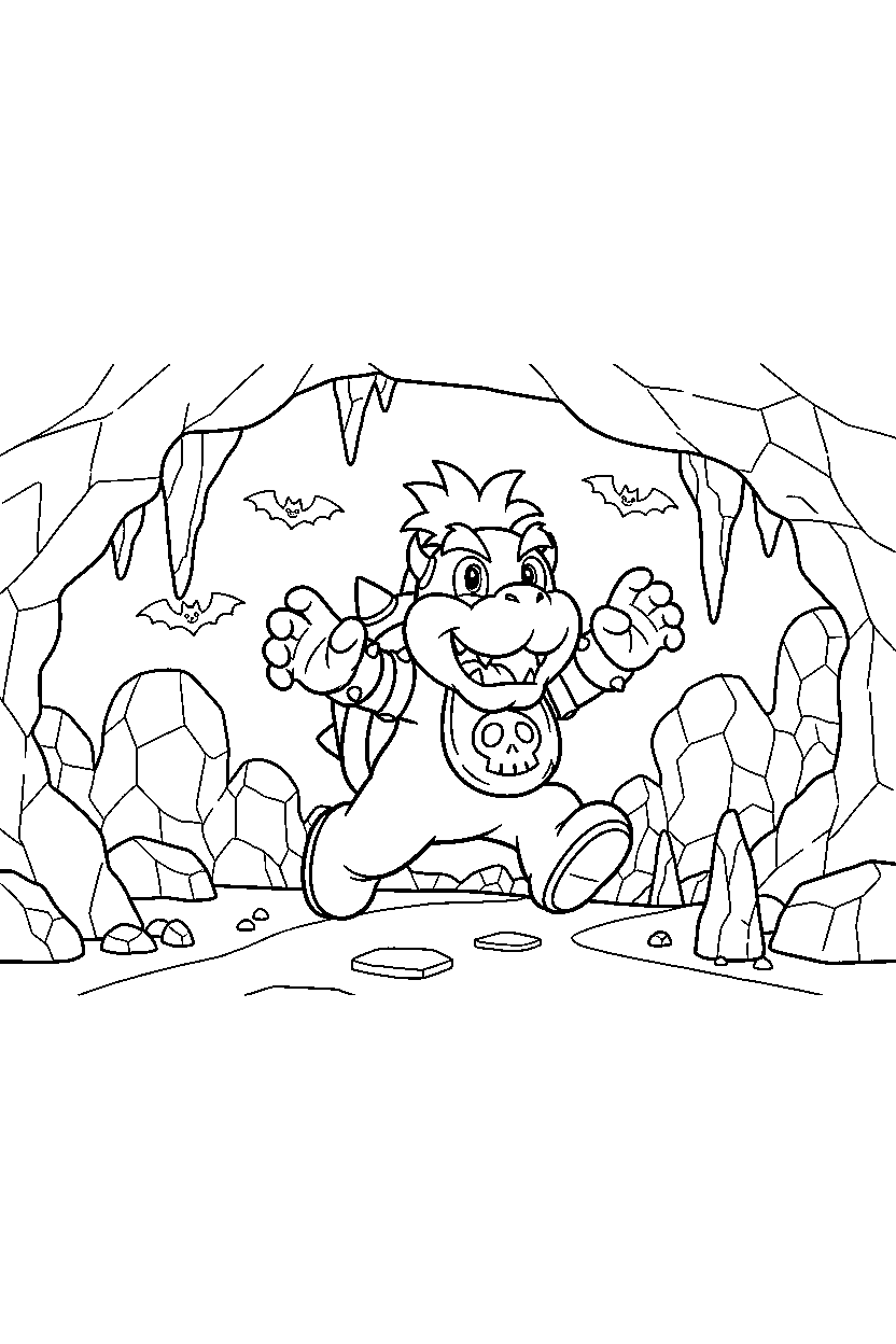 bowser jr running happily in a cave level line art