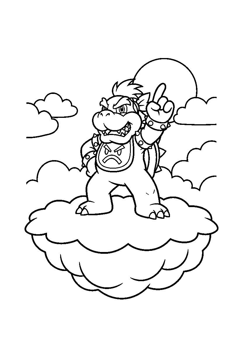 bowser jr standing proudly in a sky level line art