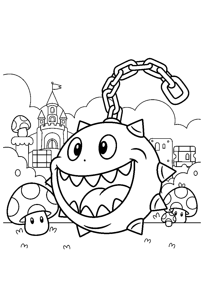 chain chomp looking excited in the mushroom kingdom line art