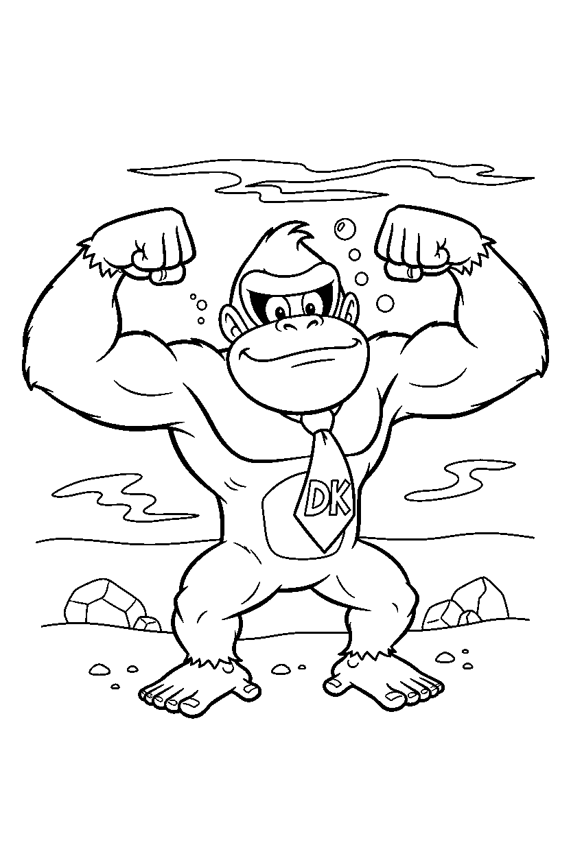 donkey kong posing proudly underwater line art