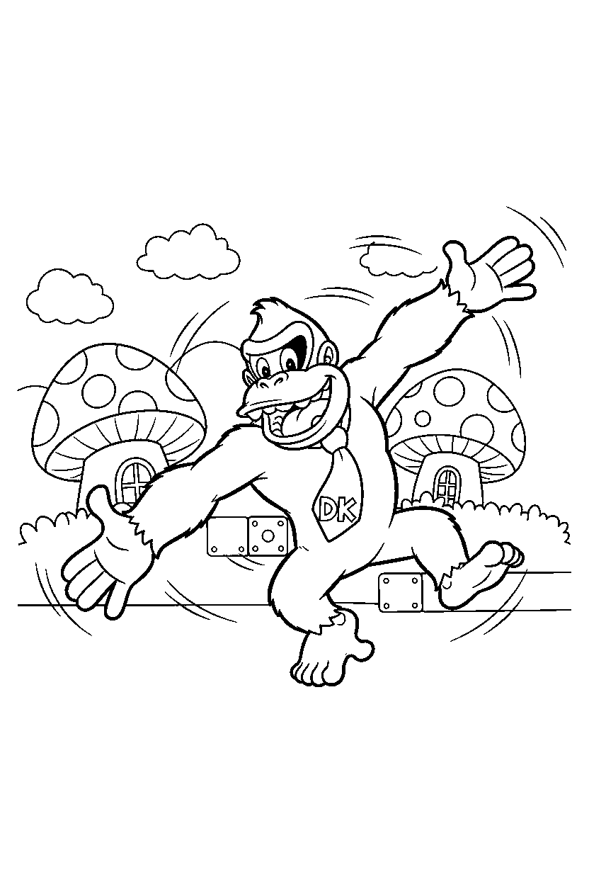 donkey kong spinning happily in the mushroom kingdom line art