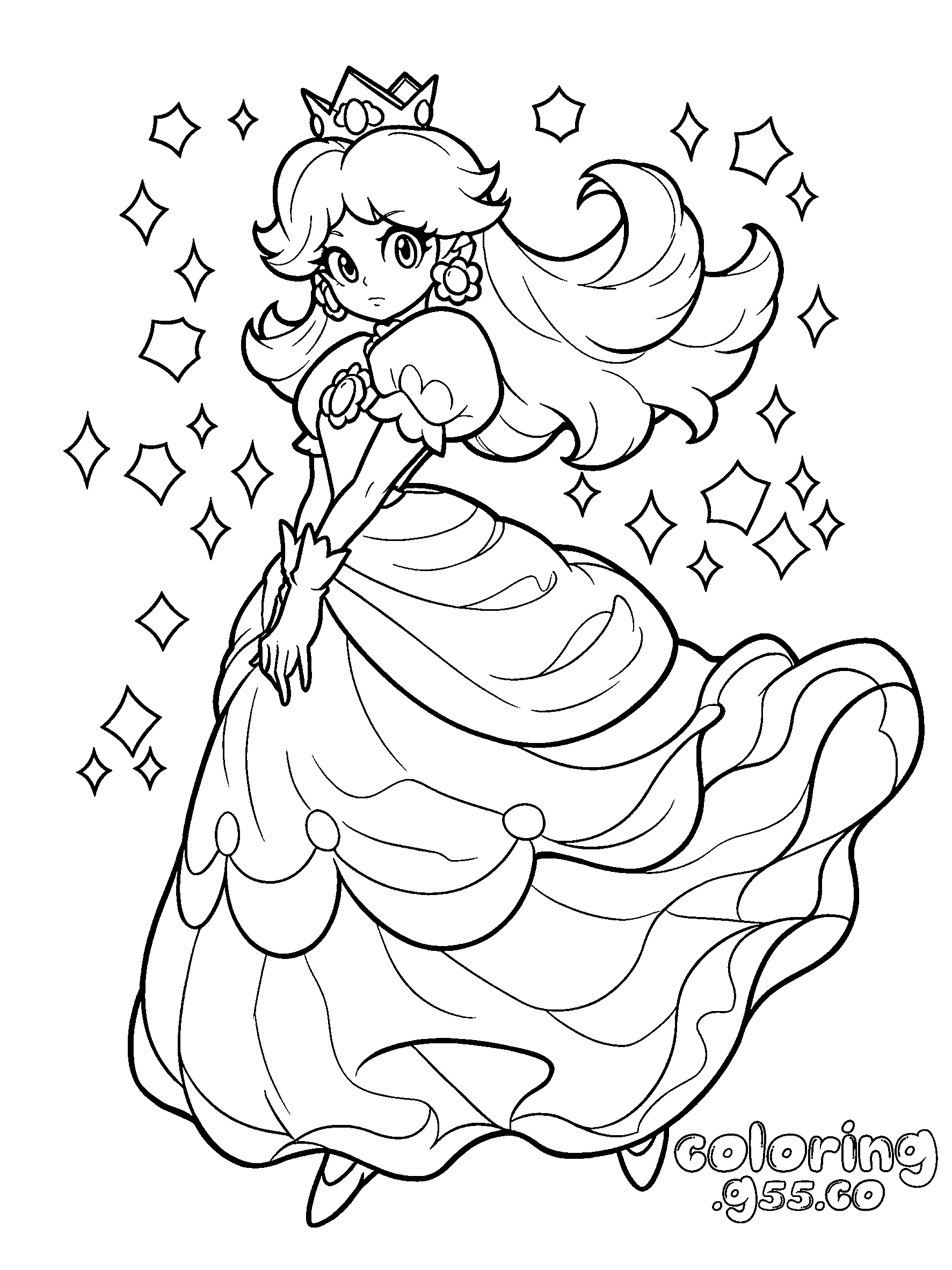 super mario princess daisy shimmering diamonds line art for kids