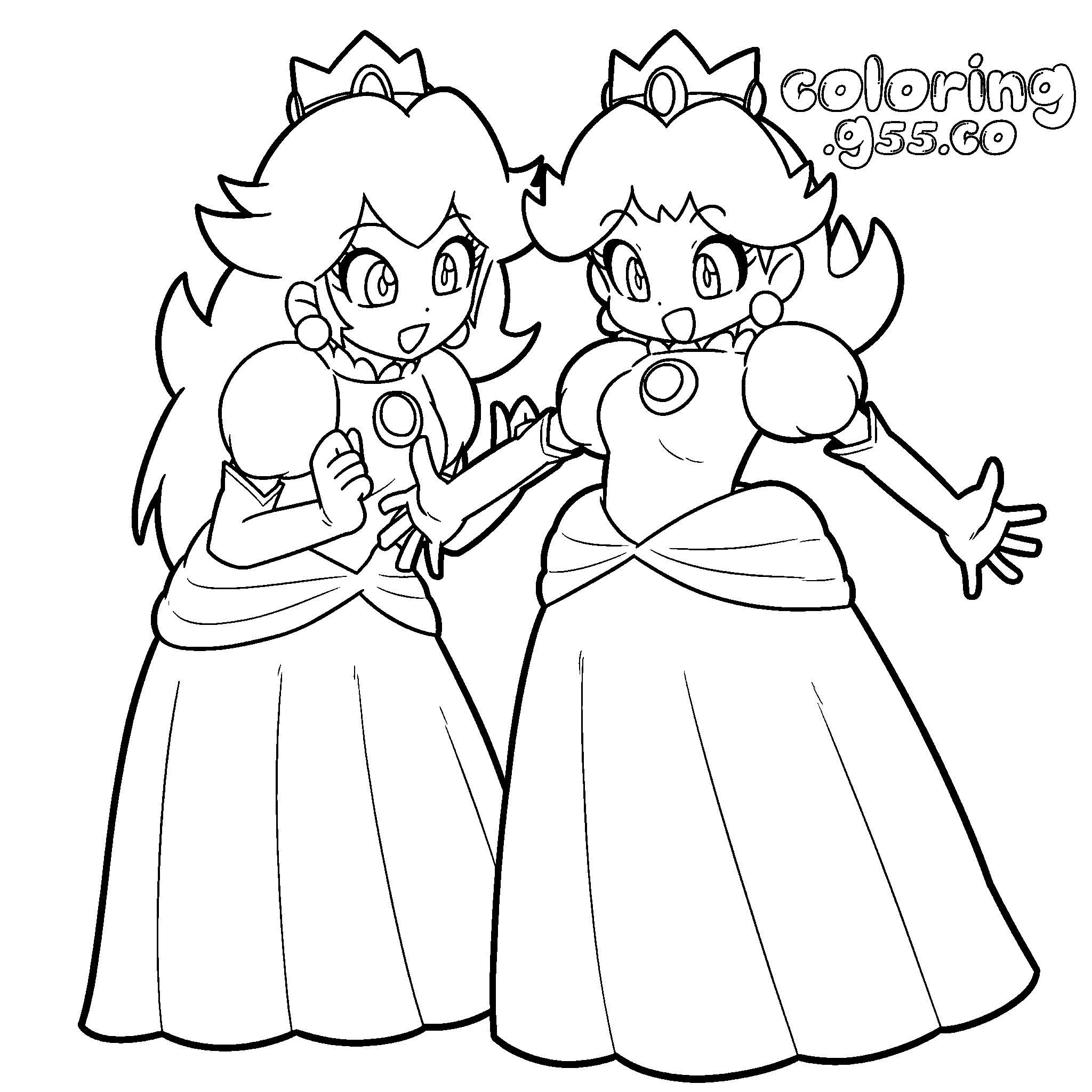 super mario princess peach and daisy best friends line art for kids