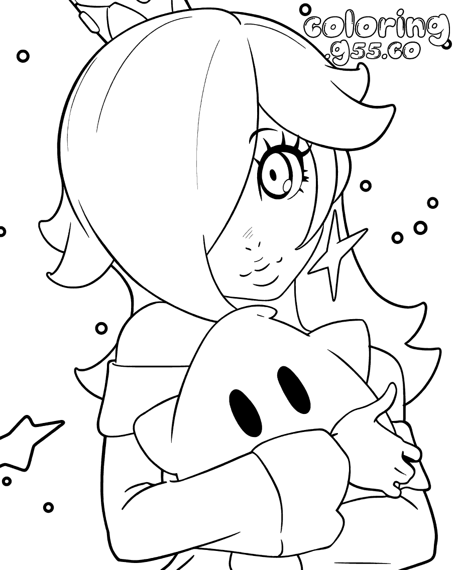 super mario princess rosalina hugging luma line art for kids