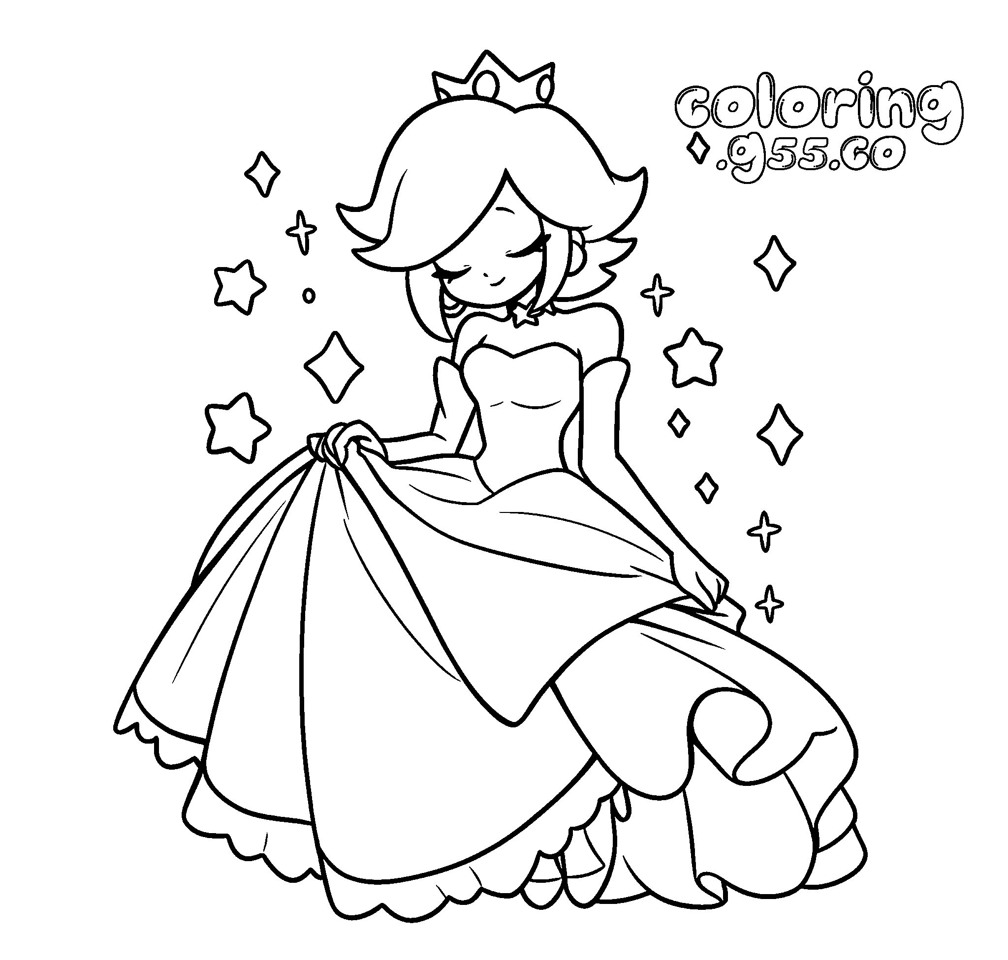 super mario princess rosalina serene closed eyes line art for kids