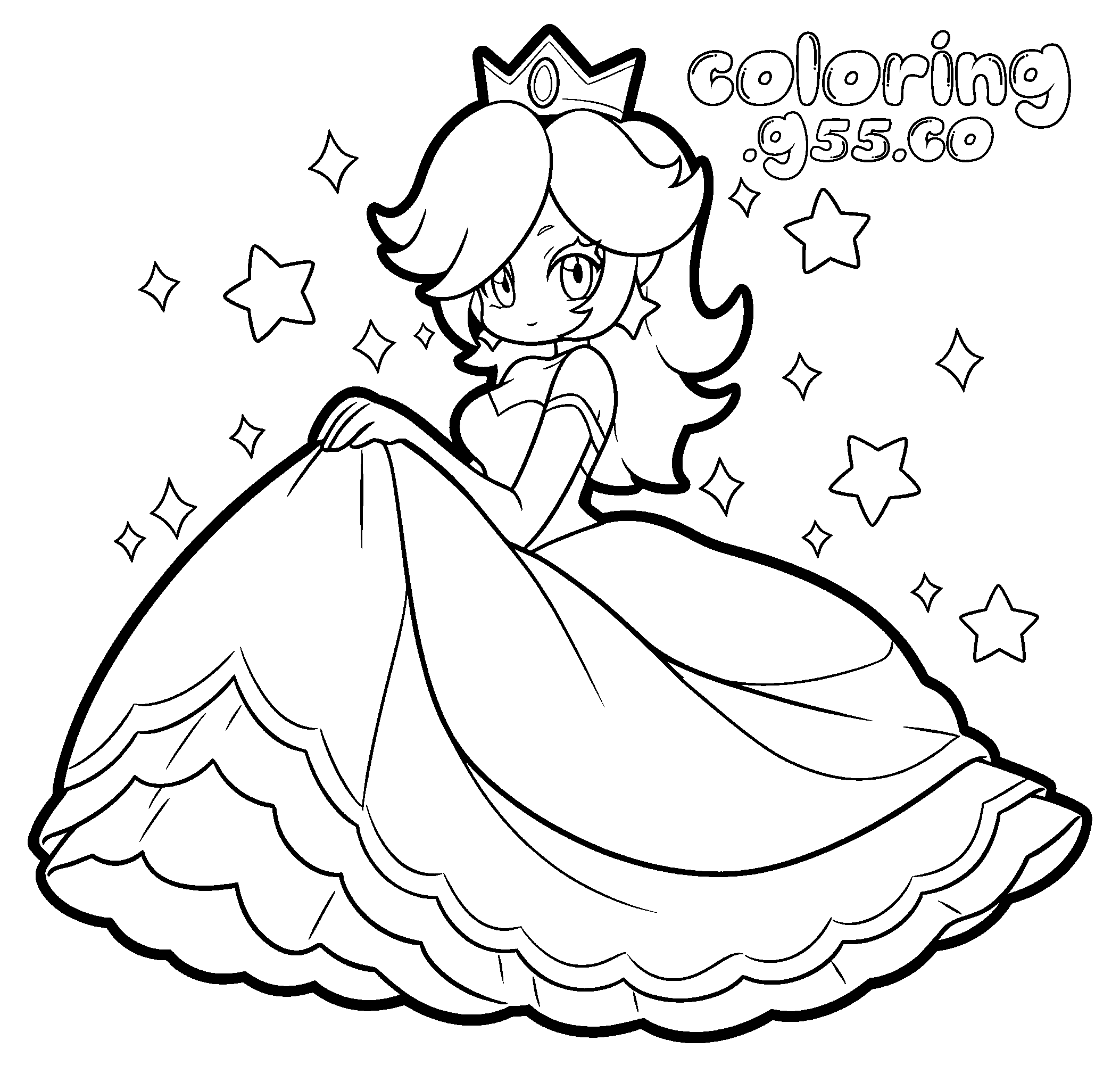 super mario princess rosalina sparkling stars line art for kids