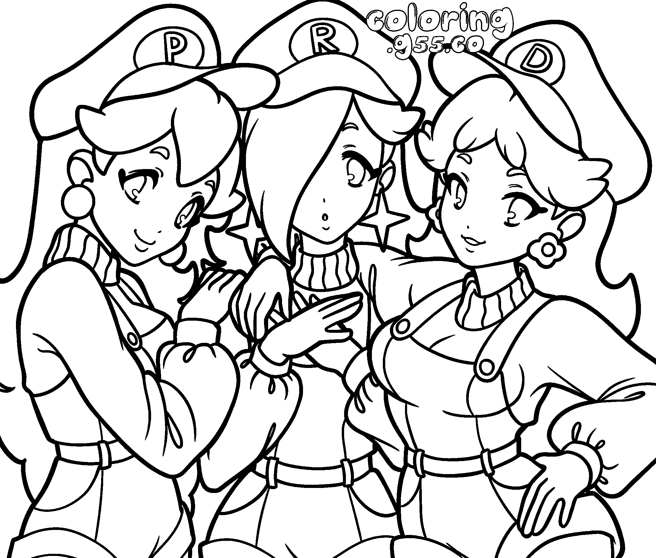 super mario princesses peach daisy rosalina overalls line art for kids