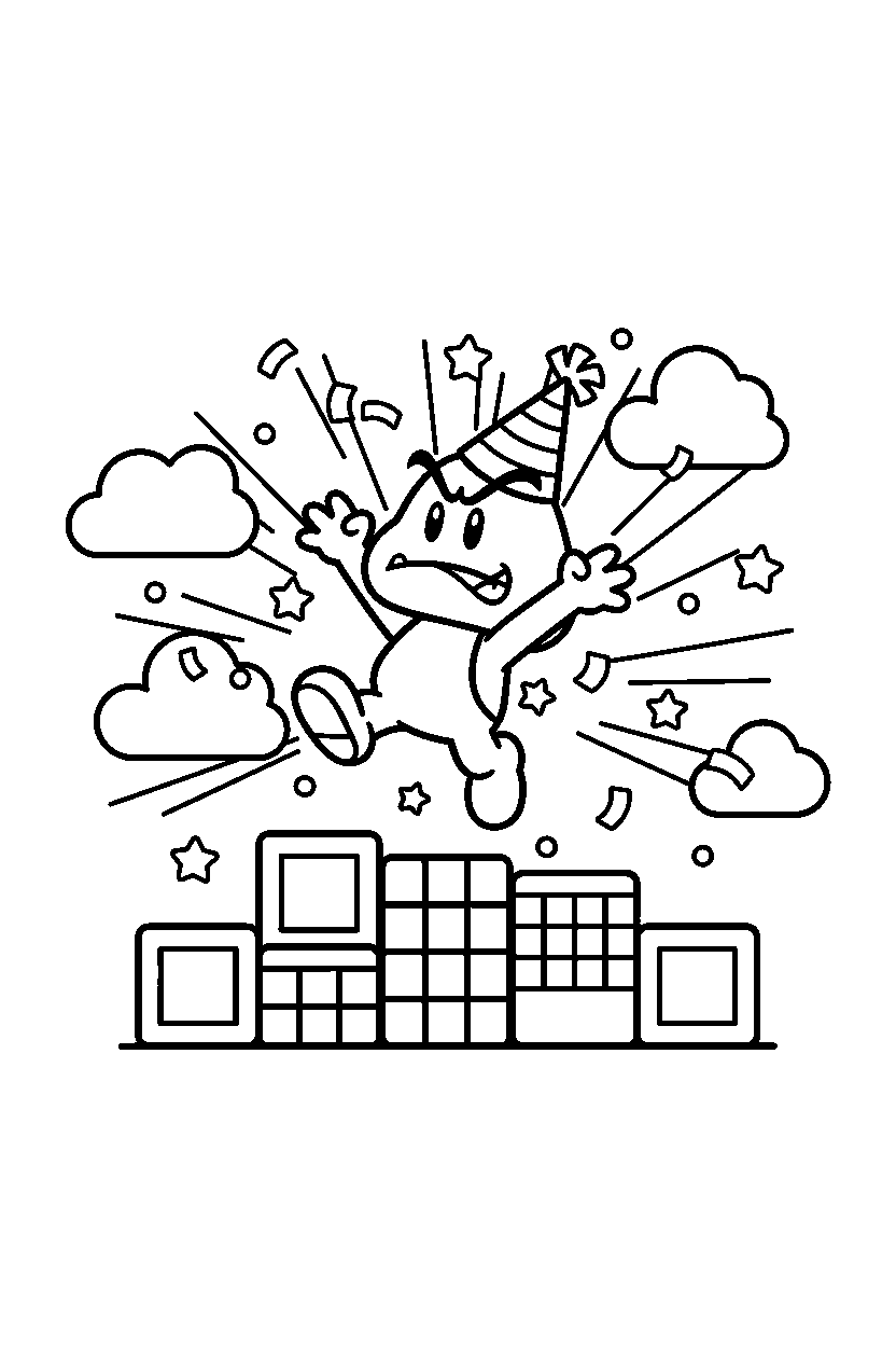 goomba celebrating victory on a platform level line art