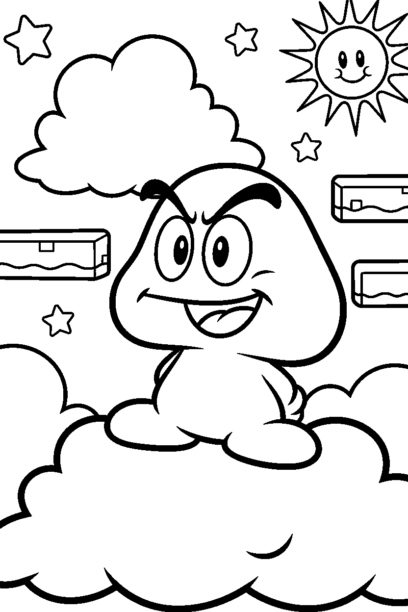 goomba looking happy in a sky level line art