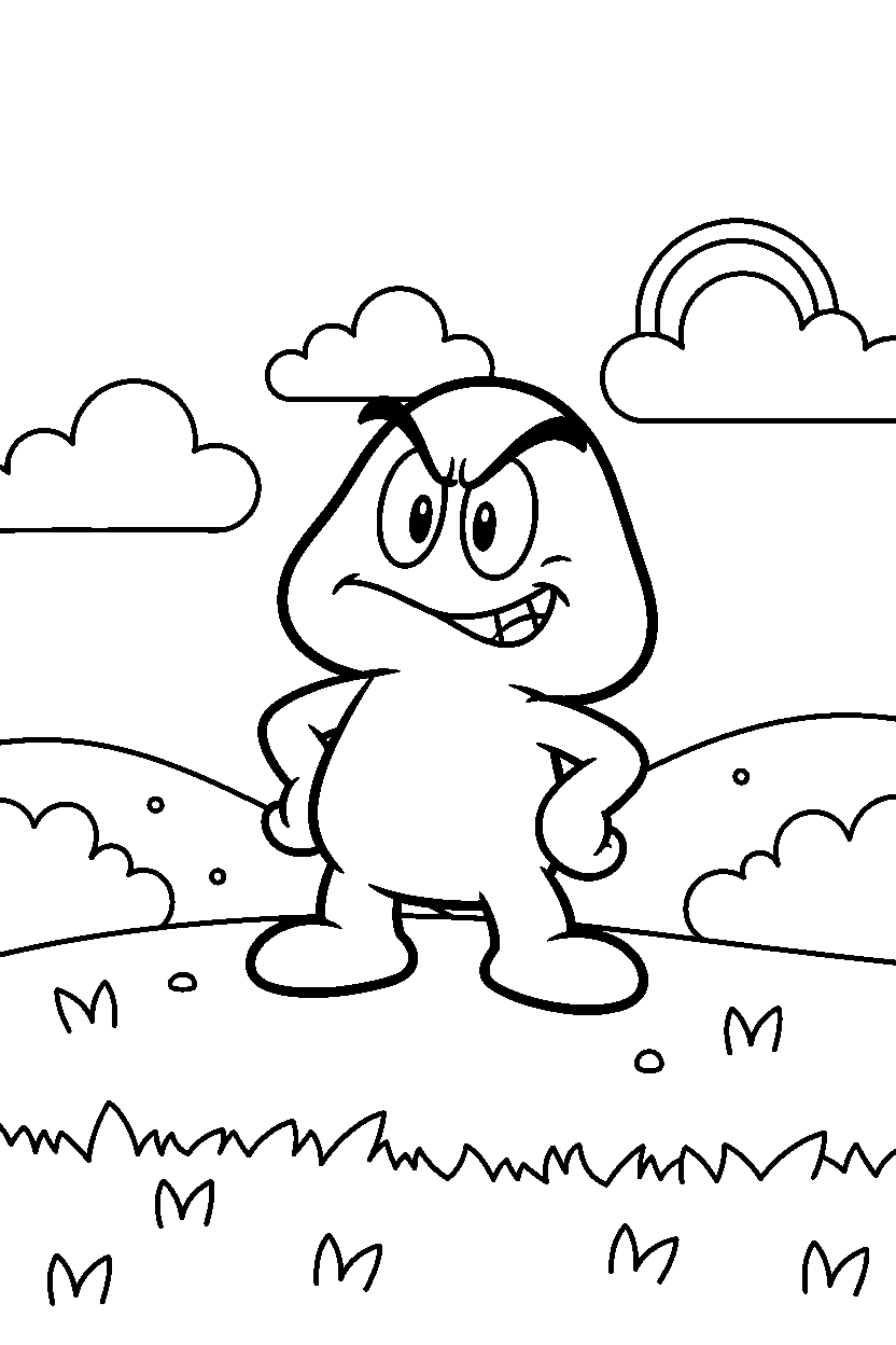 goomba posing proudly in a grassy level line art