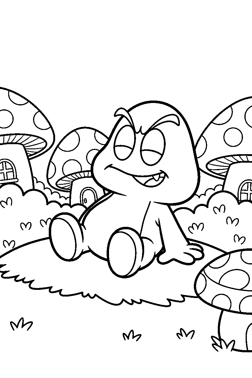 goomba sitting peacefully in the mushroom kingdom line art