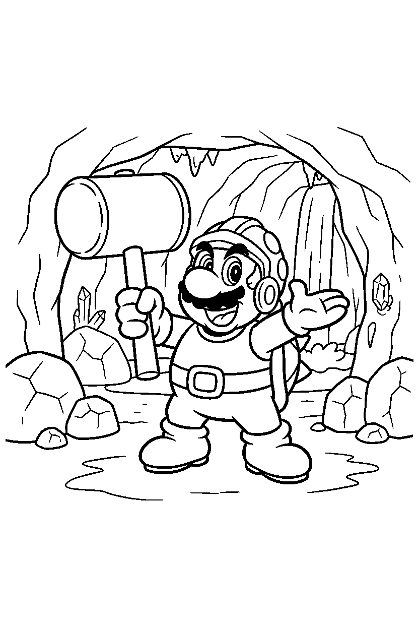 hammer bro posing happily in a hidden cave line art