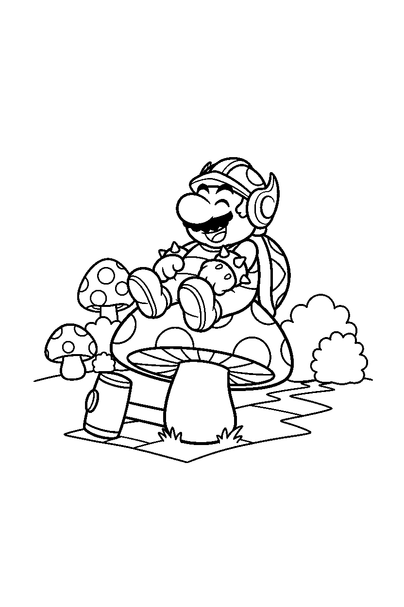 hammer bro resting happily in the mushroom kingdom line art