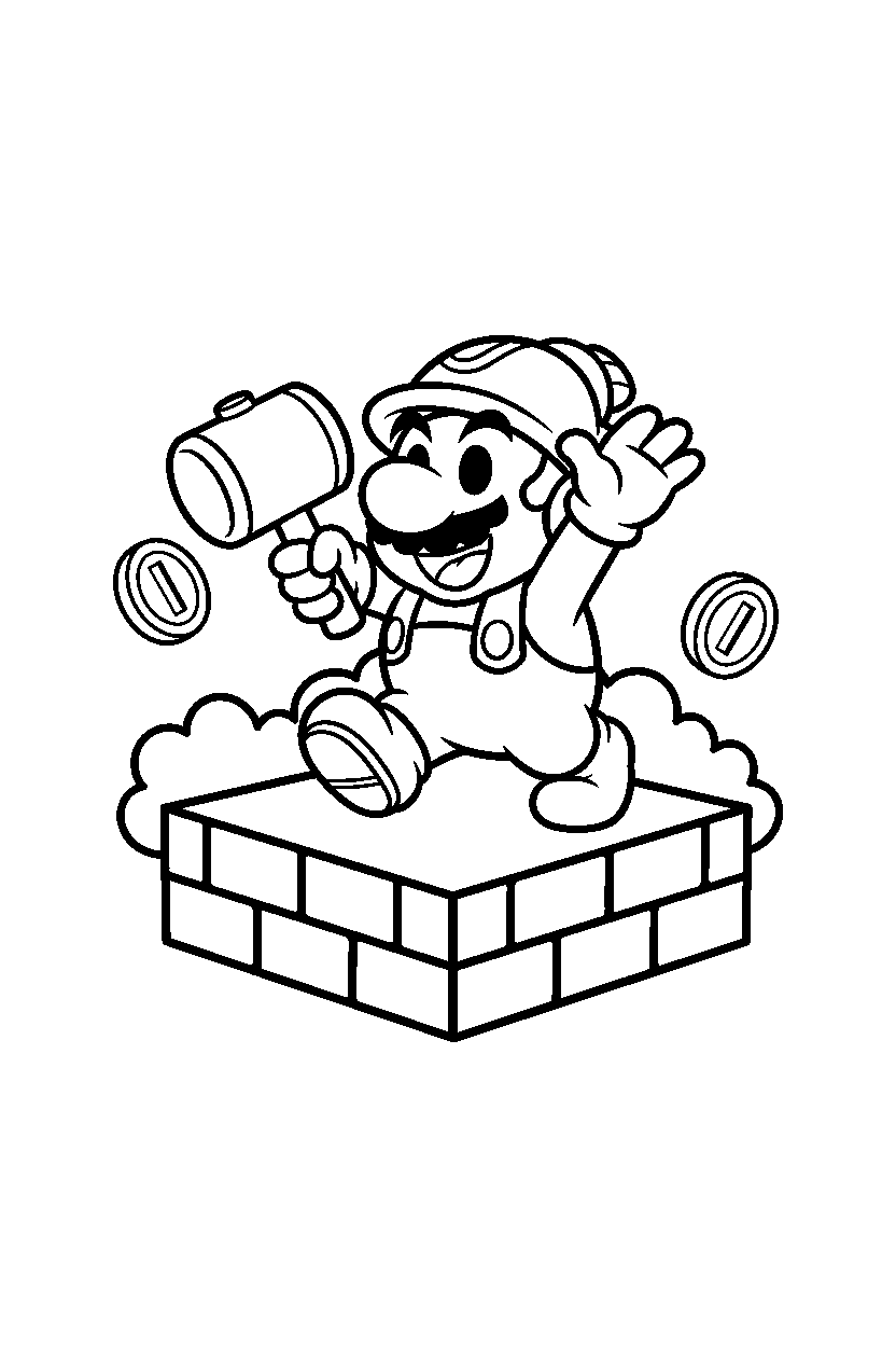 hammer bro smiling happily in a sky level line art