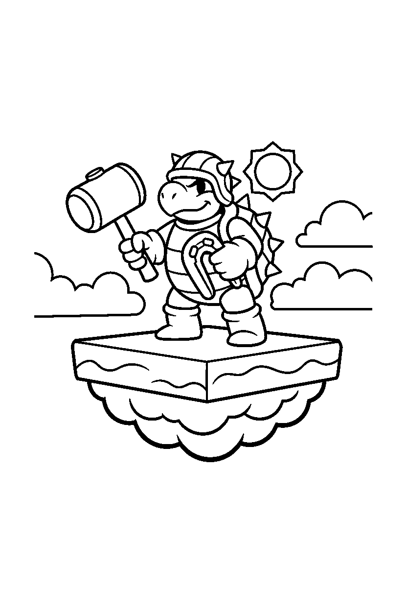hammer bro standing bravely in a sky level line art