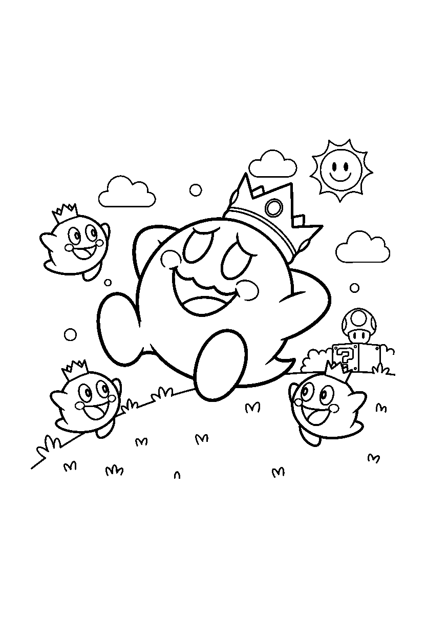 king boo relaxing peacefully in a grassy level line art
