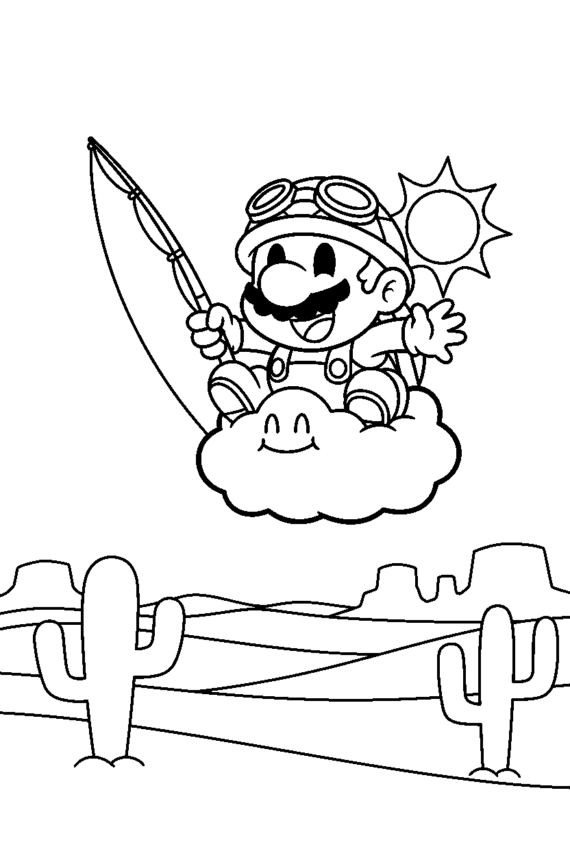 lakitu climbing happily in a desert level line art