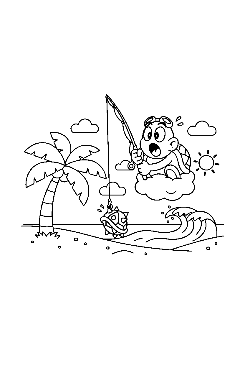 lakitu looking surprised in a beach level line art