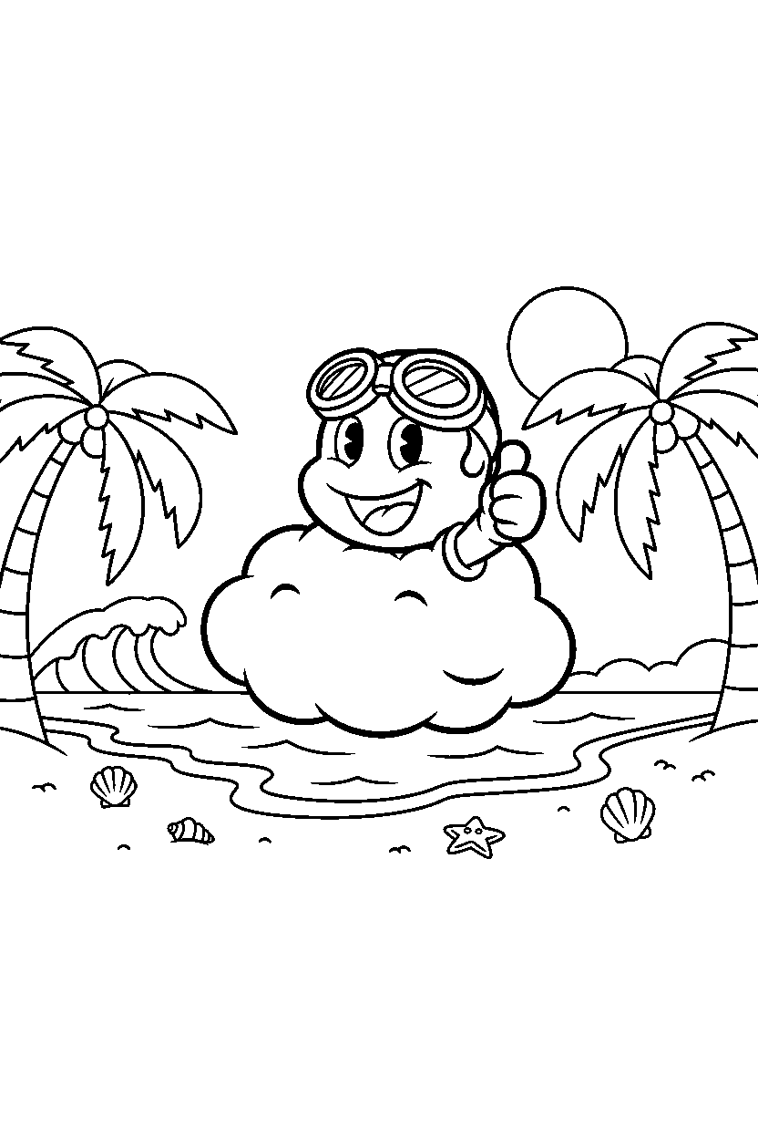lakitu posing happily in a beach level line art